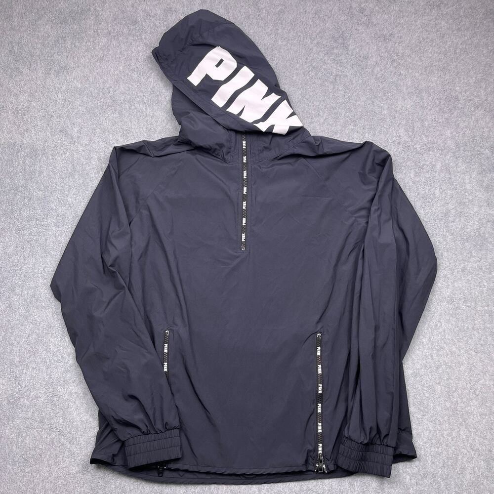 victoria's secret pink windbreaker jacket black 1/4‎ zip